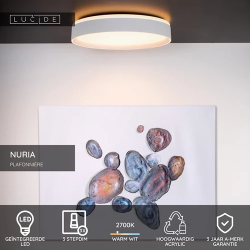 Lucide NURIA - Plafonnière - Ø 40 cm - LED 3 StepDim - 1x24W 2700K - Wit - USP